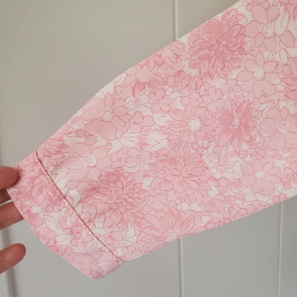 Vintage Polyester Shirt Women's L Pink Floral All Over Print - Picture 4 of 12